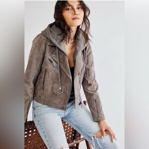 Free People Gray Leather Moto Jacket